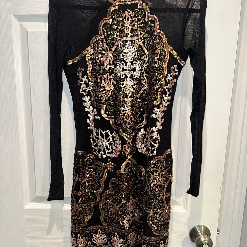 Chelsea & Violet Black Dress with Gold Embroidery